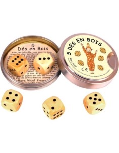 Marc Vidal - 379 - 5 Houten dobbelstenen in metalen blikje 2